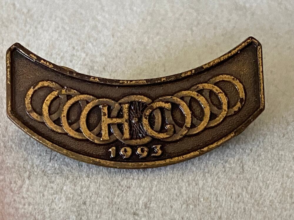 VINTAGE 1993 Silver Harley Davidson Owners Group HOG Motorcycle Vest Pin